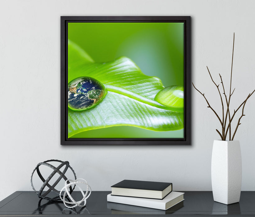 Tautropfen Planet Erde  auf Leinwandbild Quadratisch gerahmt mit Kirschblüten