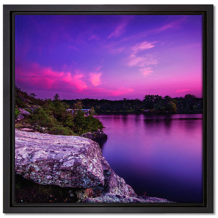 Lila Seelandschaft auf Leinwandbild Quadratisch gerahmt Größe 40x40