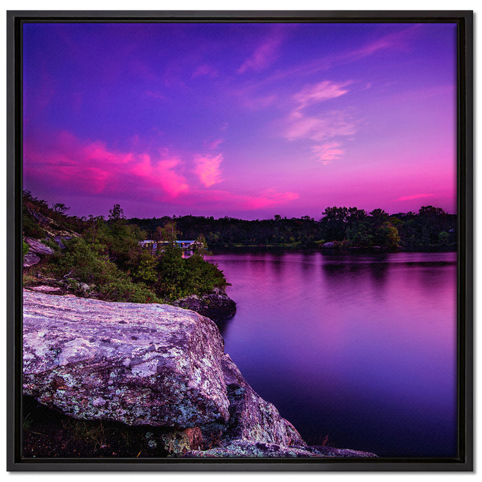 Lila Seelandschaft auf Leinwandbild Quadratisch gerahmt Größe 70x70