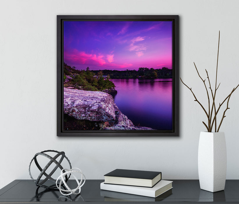 Lila Seelandschaft  auf Leinwandbild Quadratisch gerahmt mit Kirschblüten