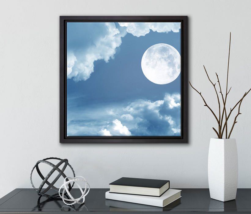 Vollmond  auf Leinwandbild Quadratisch gerahmt mit Kirschblüten