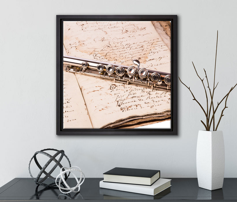 Querflöte  auf Leinwandbild Quadratisch gerahmt mit Kirschblüten