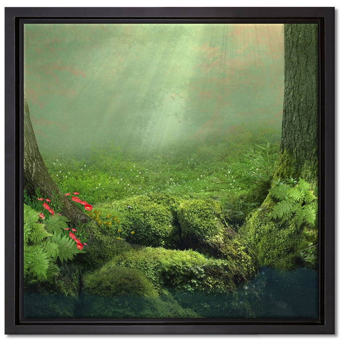 Baumwurzel und Schmetterling auf Leinwandbild Quadratisch gerahmt Größe 40x40