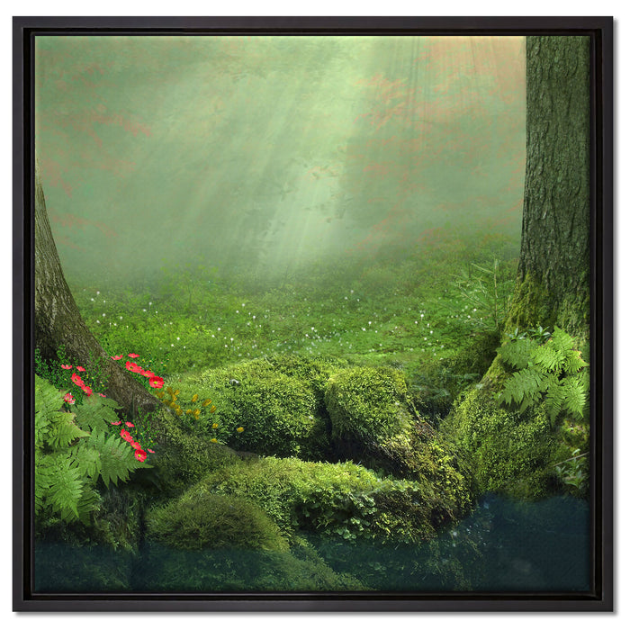 Baumwurzel und Schmetterling auf Leinwandbild Quadratisch gerahmt Größe 60x60