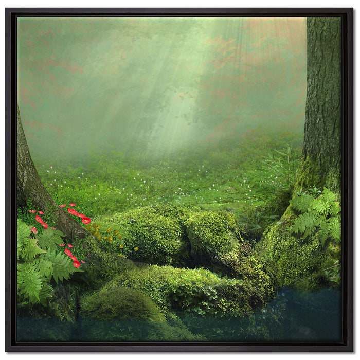 Baumwurzel und Schmetterling auf Leinwandbild Quadratisch gerahmt Größe 70x70