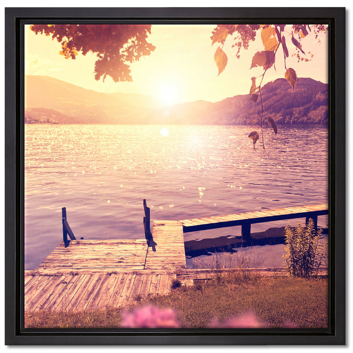 Steg im Sonnenuntergang Meer auf Leinwandbild Quadratisch gerahmt Größe 40x40
