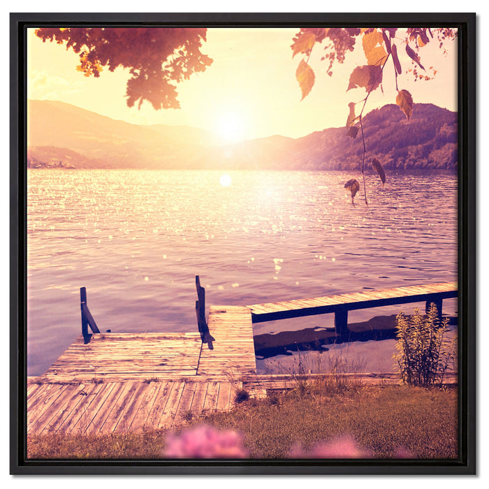 Steg im Sonnenuntergang Meer auf Leinwandbild Quadratisch gerahmt Größe 60x60