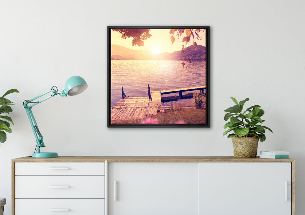 Steg im Sonnenuntergang Meer auf Leinwandbild gerahmt Quadratisch verschiedene Größen im Wohnzimmer