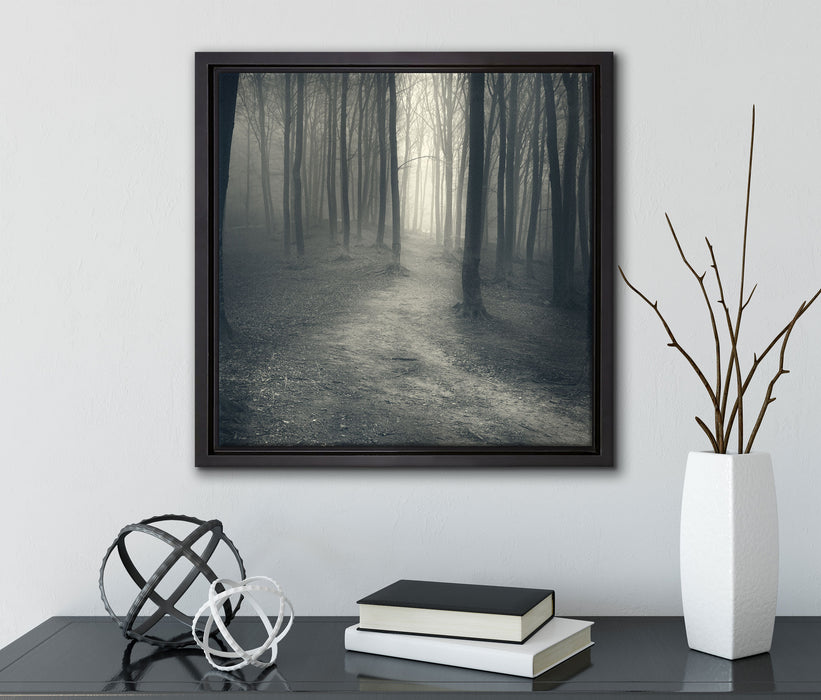 Düstere Landschaft schwarz weiß  auf Leinwandbild Quadratisch gerahmt mit Kirschblüten