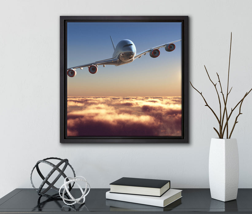 Flugzeug  auf Leinwandbild Quadratisch gerahmt mit Kirschblüten
