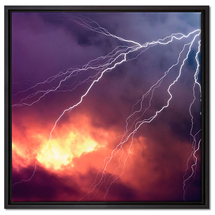 Blitze auf Leinwandbild Quadratisch gerahmt Größe 60x60