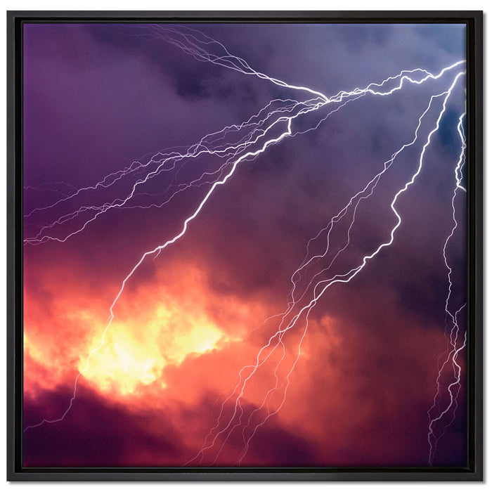 Blitze auf Leinwandbild Quadratisch gerahmt Größe 70x70