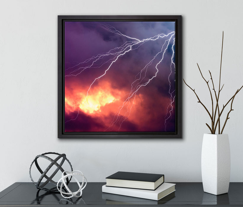 Blitze  auf Leinwandbild Quadratisch gerahmt mit Kirschblüten