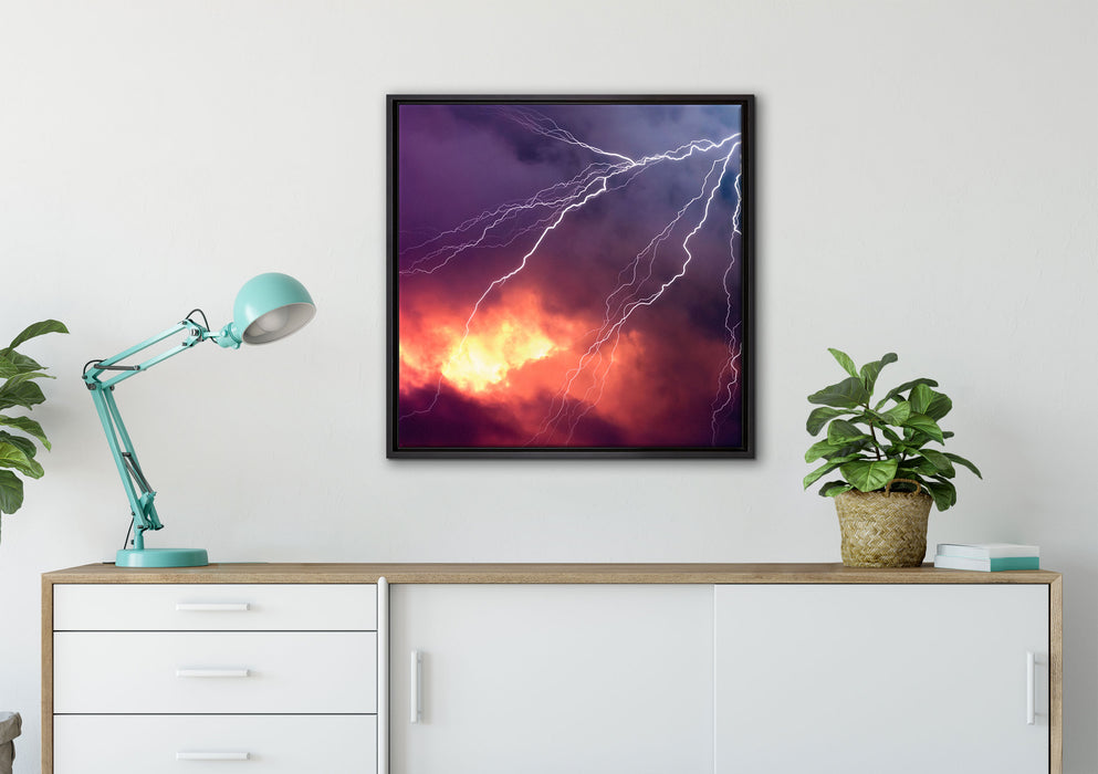 Blitze auf Leinwandbild gerahmt Quadratisch verschiedene Größen im Wohnzimmer