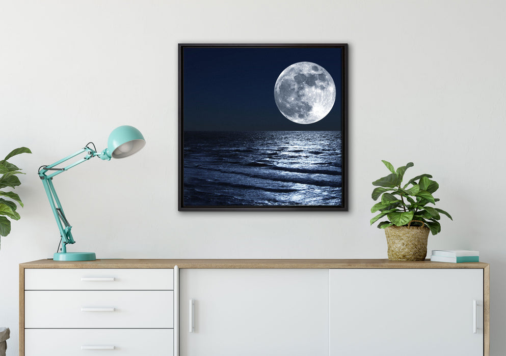 Meer in Dunkelheit auf Leinwandbild gerahmt Quadratisch verschiedene Größen im Wohnzimmer