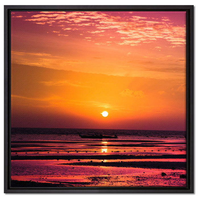 Sonnenaufgang über Meer auf Leinwandbild Quadratisch gerahmt Größe 60x60