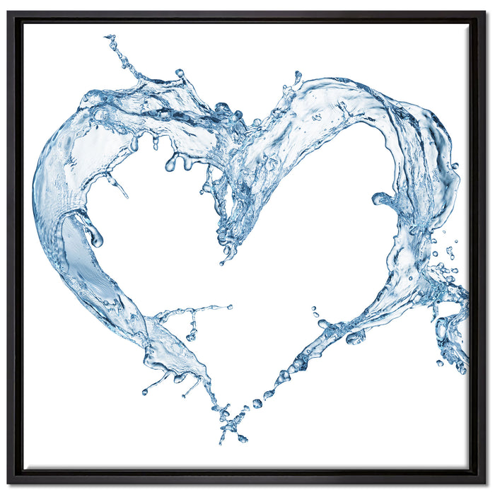 Herz aus Wasser auf Leinwandbild Quadratisch gerahmt Größe 70x70