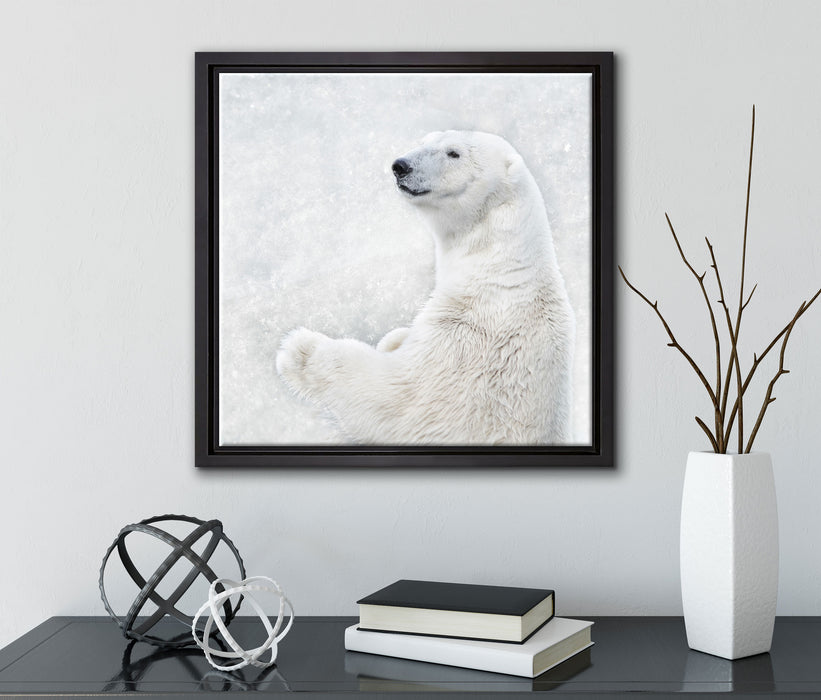 Stehender Eisbär  auf Leinwandbild Quadratisch gerahmt mit Kirschblüten