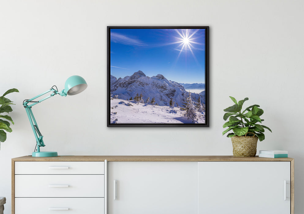 Tannheimer Tal auf Leinwandbild gerahmt Quadratisch verschiedene Größen im Wohnzimmer