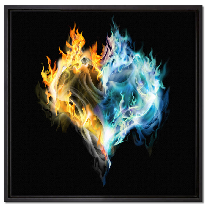 Dark Herz aus Feuer und Wasser auf Leinwandbild Quadratisch gerahmt Größe 60x60