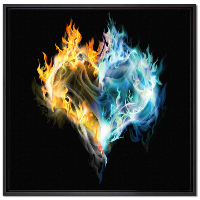 Dark Herz aus Feuer und Wasser auf Leinwandbild Quadratisch gerahmt Größe 70x70