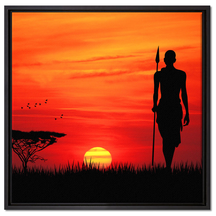 Roter Sonnenuntergang in Afrika auf Leinwandbild Quadratisch gerahmt Größe 60x60