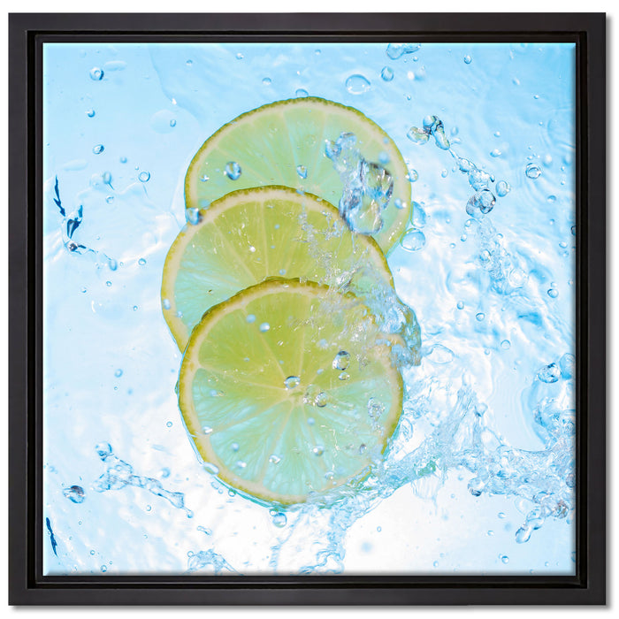 Zitrone fällt ins Wasser auf Leinwandbild Quadratisch gerahmt Größe 40x40