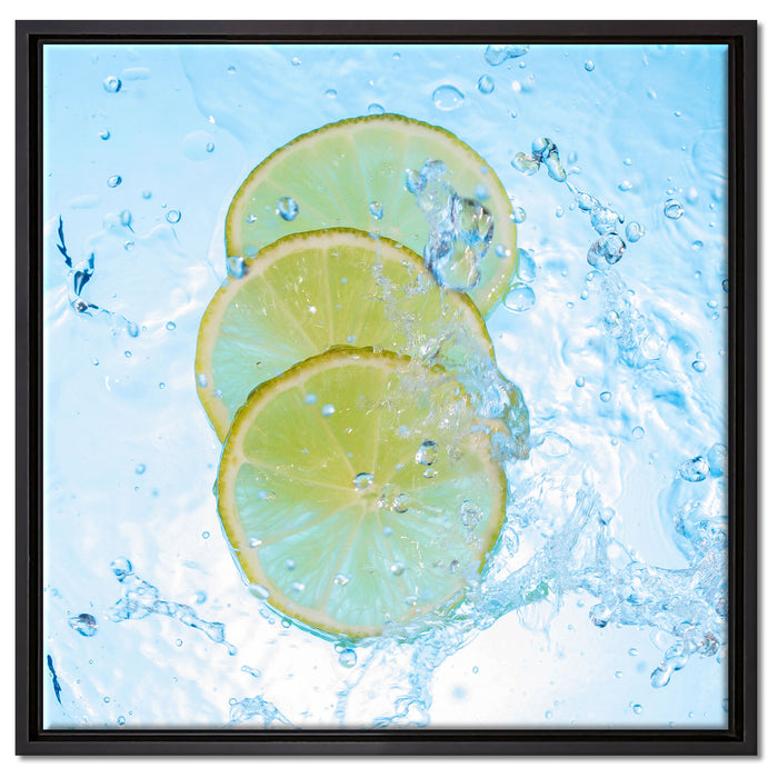 Zitrone fällt ins Wasser auf Leinwandbild Quadratisch gerahmt Größe 60x60