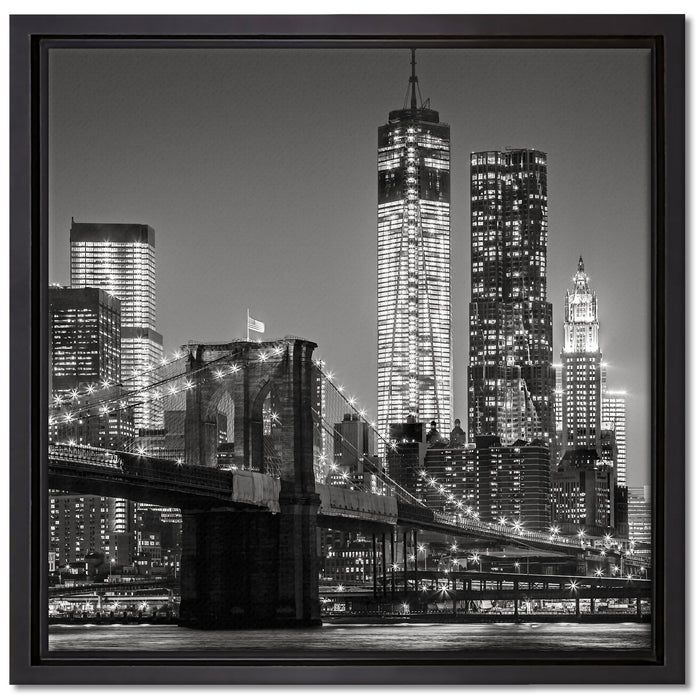 New York City Skyline bei Nacht auf Leinwandbild Quadratisch gerahmt Größe 40x40