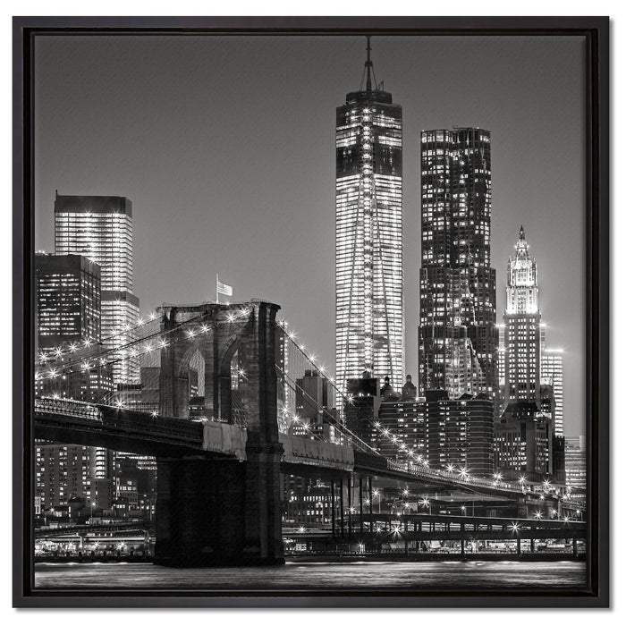 New York City Skyline bei Nacht auf Leinwandbild Quadratisch gerahmt Größe 60x60