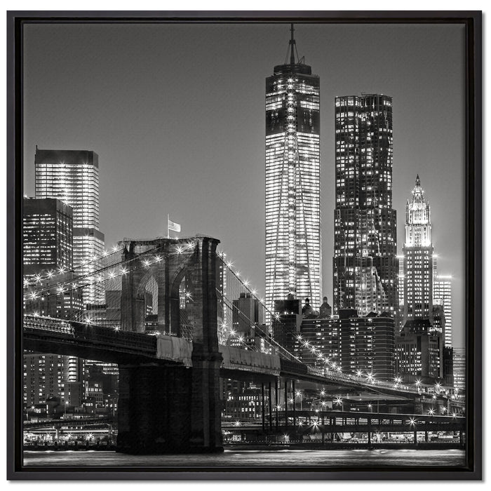 New York City Skyline bei Nacht auf Leinwandbild Quadratisch gerahmt Größe 70x70