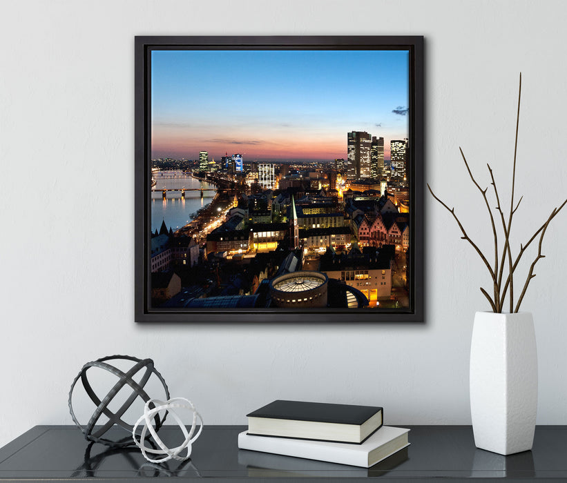 Frankfurt Skyline  auf Leinwandbild Quadratisch gerahmt mit Kirschblüten