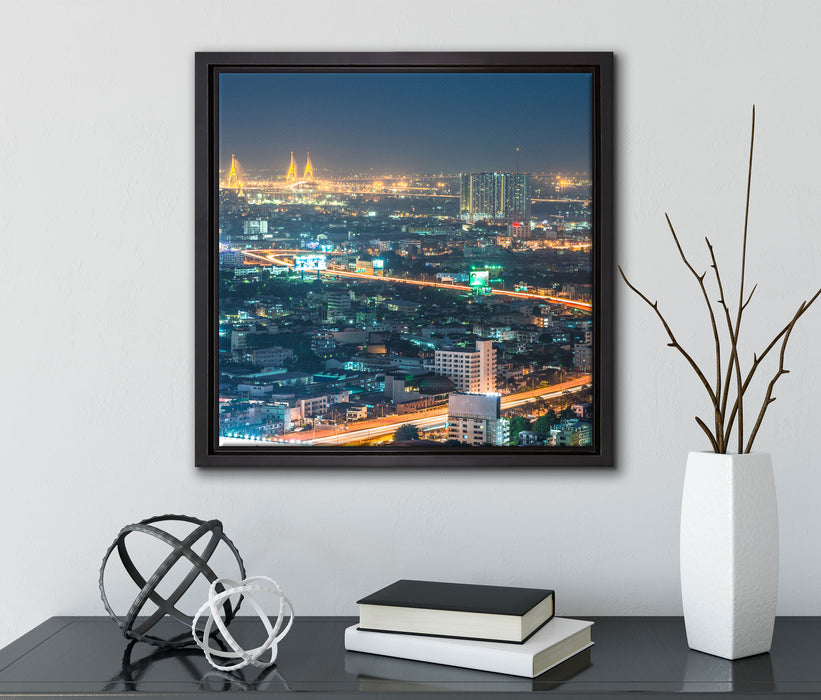 Lichterrausch in der Dunkelheit  auf Leinwandbild Quadratisch gerahmt mit Kirschblüten