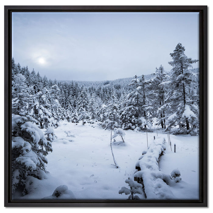 Winterlandschaft vereister See auf Leinwandbild Quadratisch gerahmt Größe 60x60