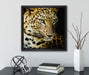 Leopard mit blauen Augen  auf Leinwandbild Quadratisch gerahmt mit Kirschblüten