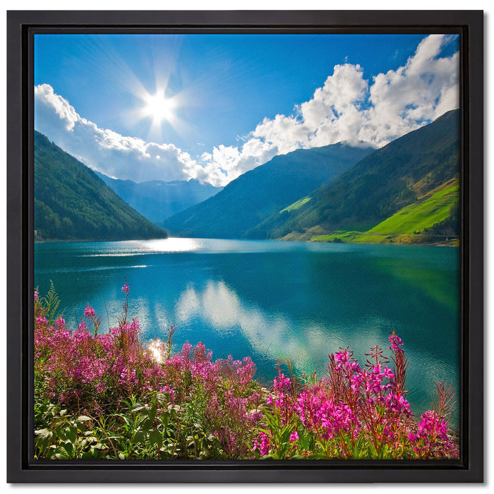 Blumenwiese See auf Leinwandbild Quadratisch gerahmt Größe 40x40