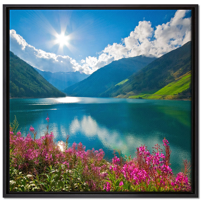 Blumenwiese See auf Leinwandbild Quadratisch gerahmt Größe 70x70