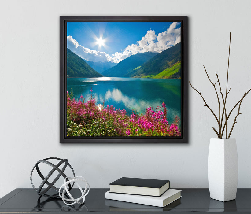 Blumenwiese See  auf Leinwandbild Quadratisch gerahmt mit Kirschblüten