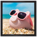 Schweinchen am Strand auf Leinwandbild Quadratisch gerahmt Größe 40x40