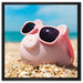 Schweinchen am Strand auf Leinwandbild Quadratisch gerahmt Größe 60x60