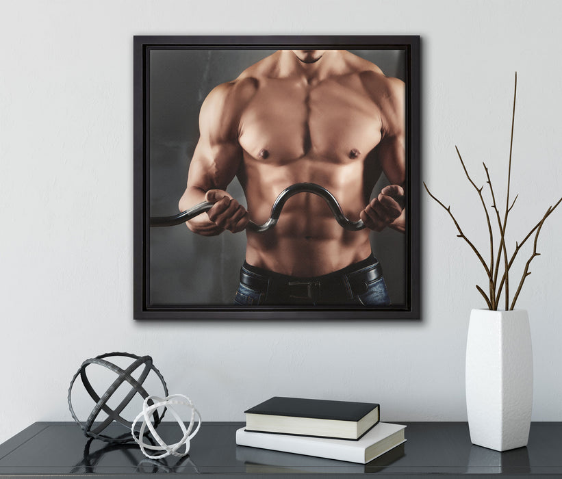 Bodybuilding  auf Leinwandbild Quadratisch gerahmt mit Kirschblüten