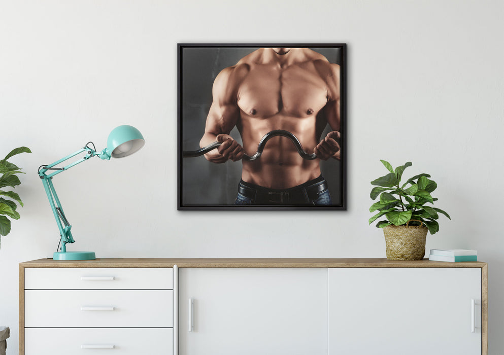 Bodybuilding auf Leinwandbild gerahmt Quadratisch verschiedene Größen im Wohnzimmer
