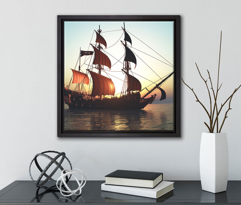 Altes Segelschiff  auf Leinwandbild Quadratisch gerahmt mit Kirschblüten