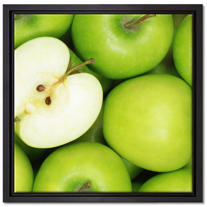 Grüne Äpfel auf Leinwandbild Quadratisch gerahmt Größe 40x40