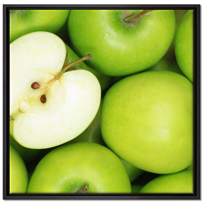 Grüne Äpfel auf Leinwandbild Quadratisch gerahmt Größe 70x70