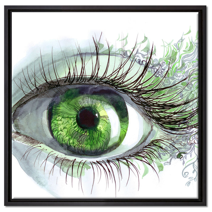 Grünes Auge auf Leinwandbild Quadratisch gerahmt Größe 60x60