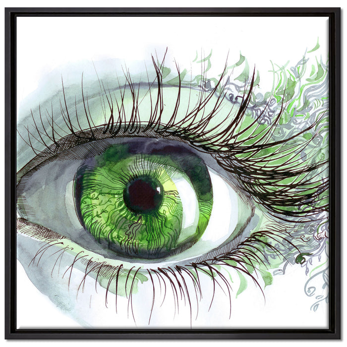 Grünes Auge auf Leinwandbild Quadratisch gerahmt Größe 70x70