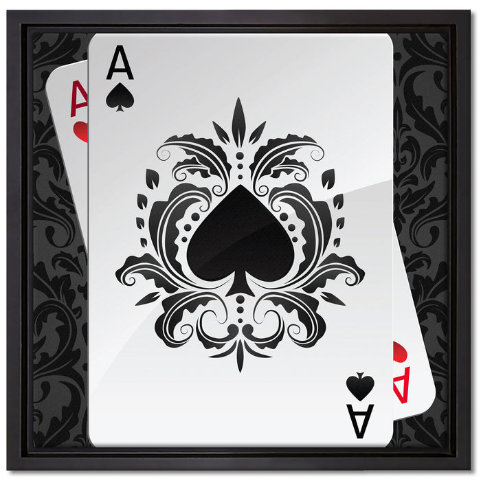 Ass Pik Spielkarte auf Leinwandbild Quadratisch gerahmt Größe 40x40