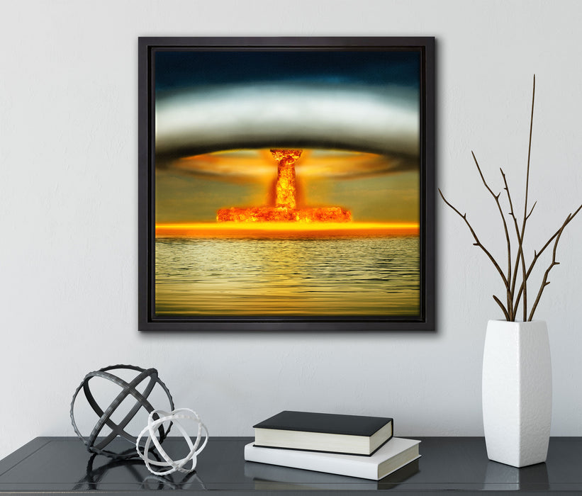 Atombombe Neon  auf Leinwandbild Quadratisch gerahmt mit Kirschblüten