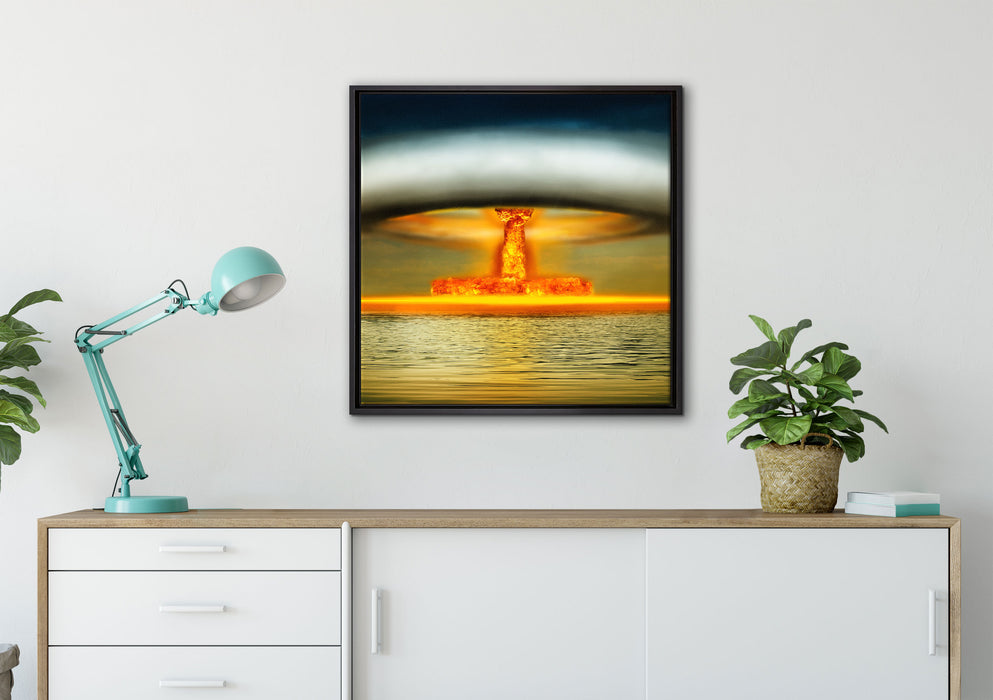 Atombombe Neon auf Leinwandbild gerahmt Quadratisch verschiedene Größen im Wohnzimmer
